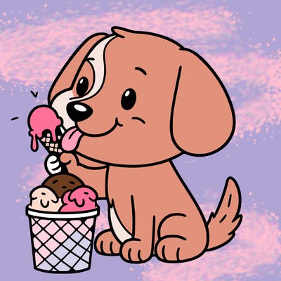 a dog eating ice cream