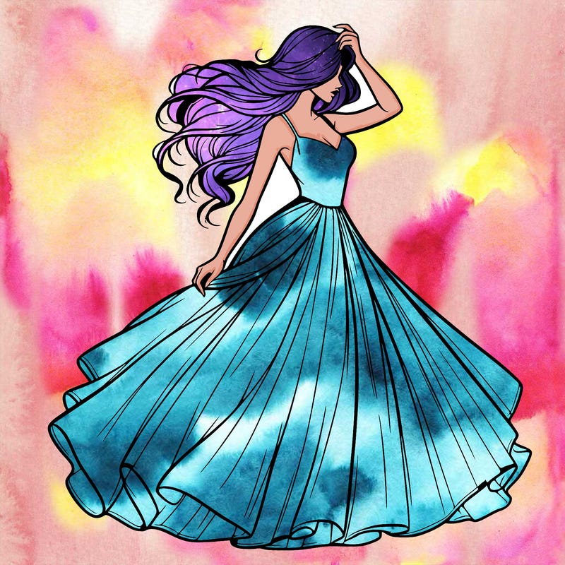 realistic woman with dress flowing in the wind