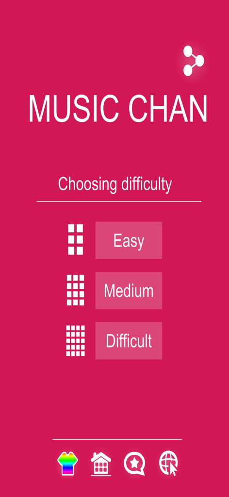 Difficulty selection screen for the Music chan game featuring Easy Medium and Difficult options on a pink background