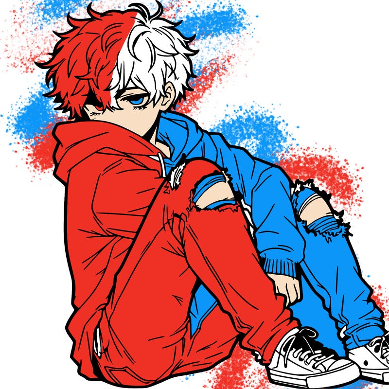 a male hoddie ripped jeans messy hair anime