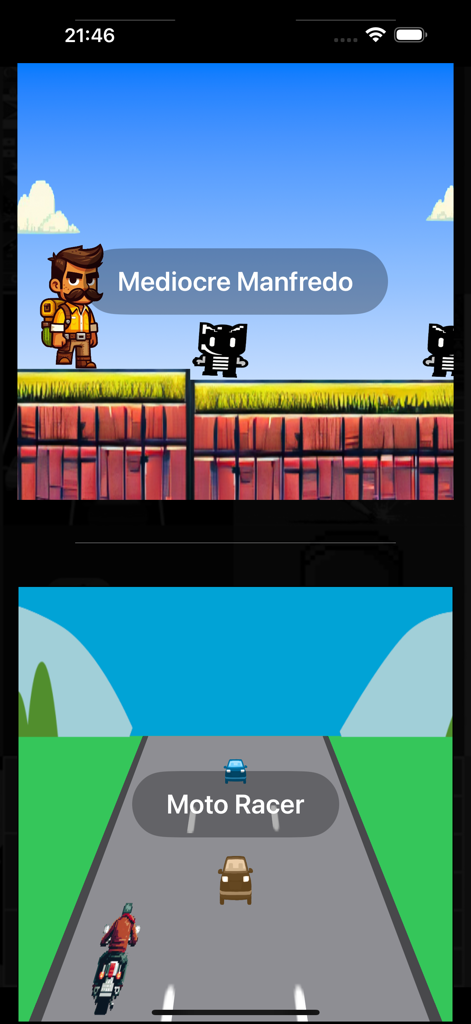 20 Mini Games: Watch & Phone - Gameplay previews of Mediocre Manfredo platformer and Moto Racer driving mini games