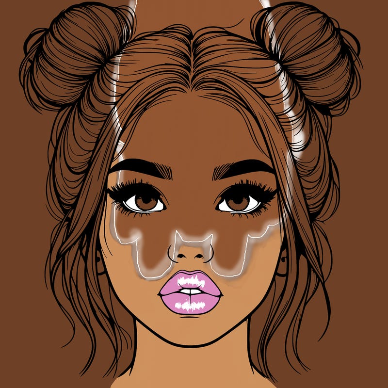 realistic girl with two buns on her hair and lips