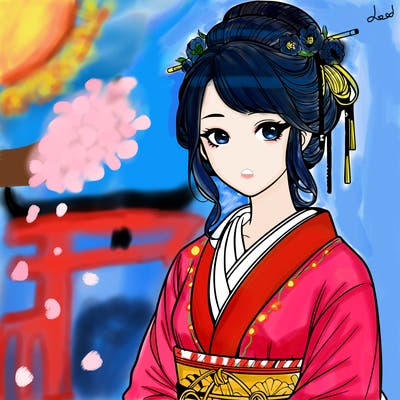 realistic beautiful japanese lady in traditional dress