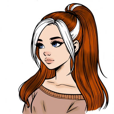 realistic girl with a high ponytail