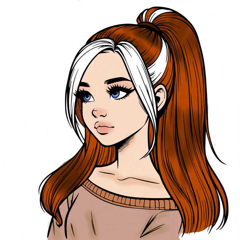 realistic girl with a high ponytail
