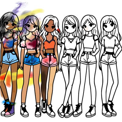 a group of girls wearing crop tops and shorts