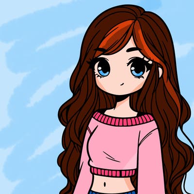 girl with long hair and a crop top with a sweater