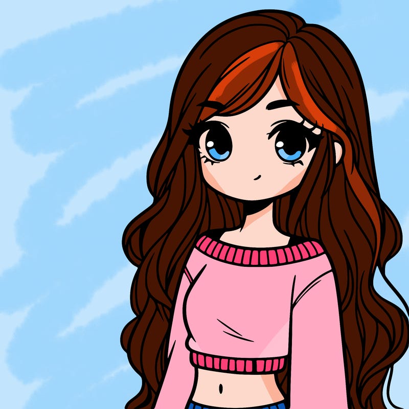 girl with long hair and a crop top with a sweater