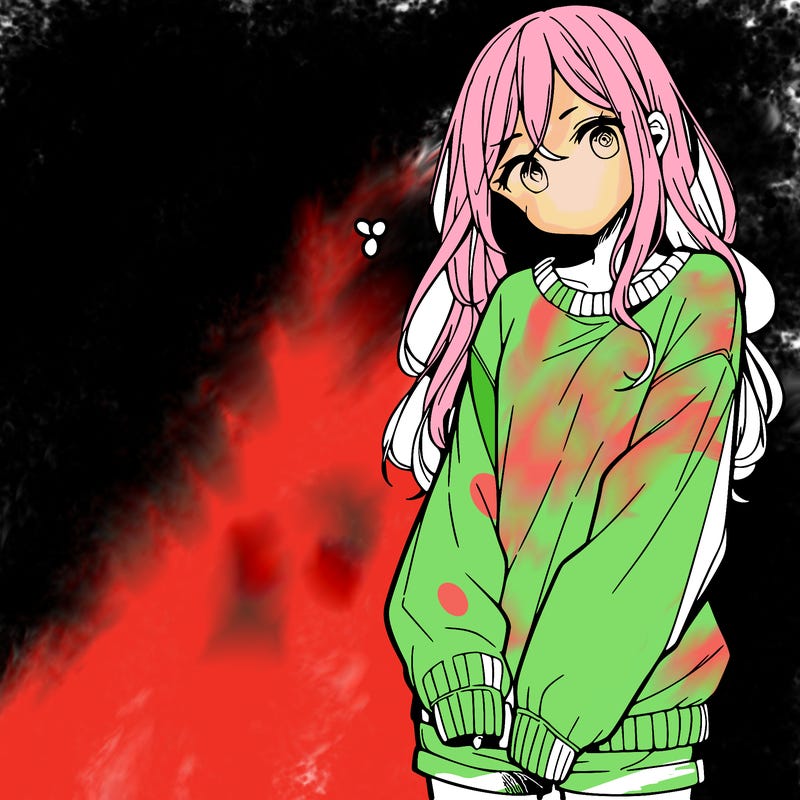 manga teen girl  in a sweater and baggy pants