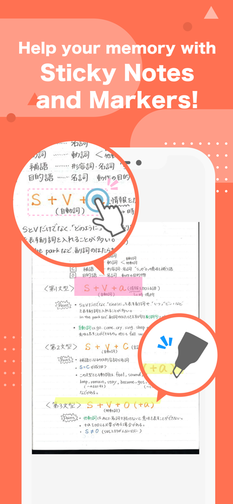 Pantalla de la aplicación Clearnote que muestra marcadores digitales y resaltado en apuntes manuscritos de estudiantes para ayudar al estudio