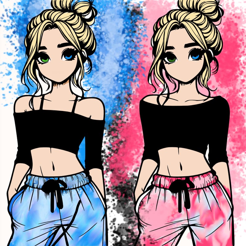 girl with croptop sweatpants hair in a bun realistic