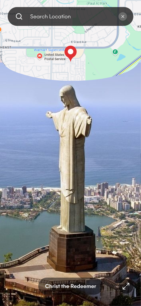 Live Earth Camera Street View - Live camera view of the Christ the Redeemer statue in Rio de Janeiro shown in the Live Earth Camera Street View app