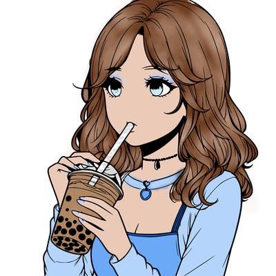 realistic girl drinking boba tea