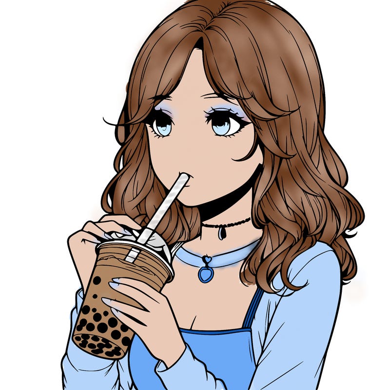 realistic girl drinking boba tea