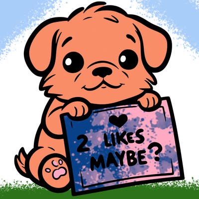 a puppy holding a sign that says 2 likes maybe?