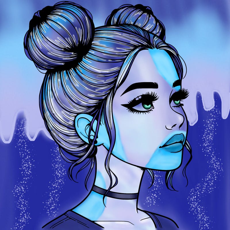 realistic girl with buns on the top of her head