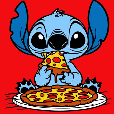stich eating pizza