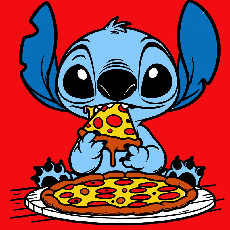 stich eating pizza