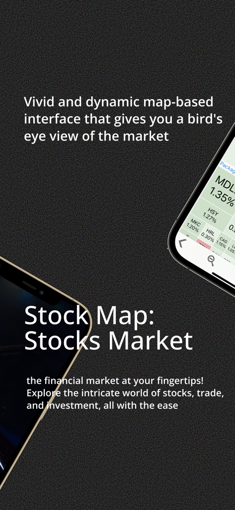 Stock Map: Stocks Market - A visual heat map showing stock market performance on a mobile phone screen.