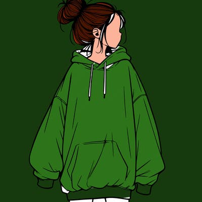 realistic girl with a oversized sweatshirt on and a bun