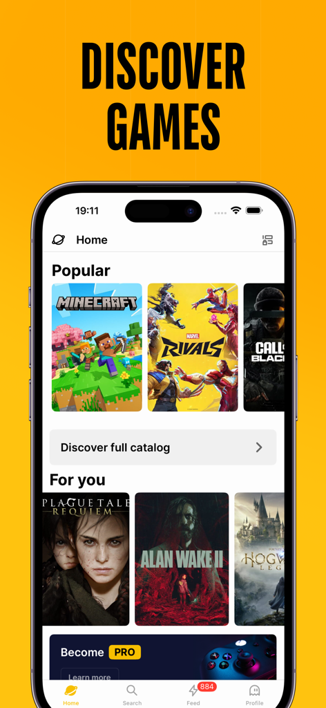 Stash - Video Games Tracker - The Stash app home screen showcasing popular and recommended video games like Minecraft and Alan Wake II for users to discover.
