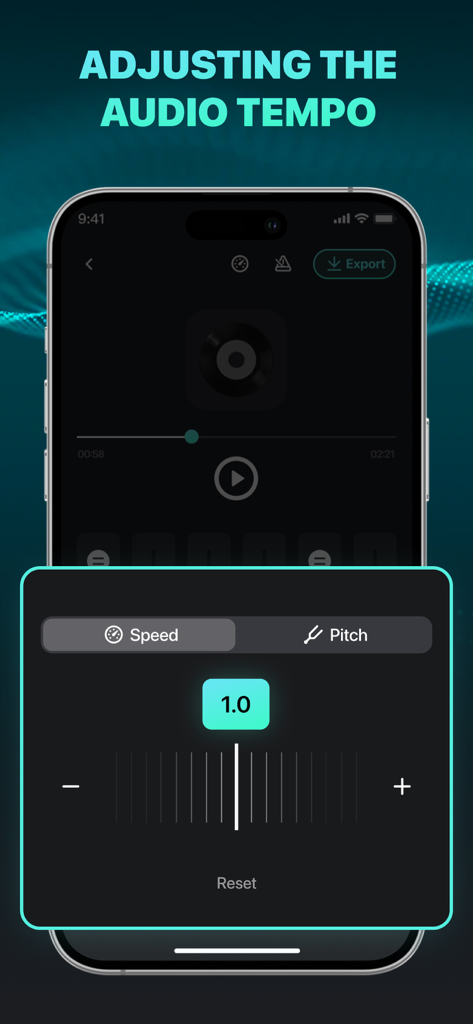 Interface do aplicativo Removedor de Voz mostrando controles de ajuste de velocidade e tom para uma faixa de música.