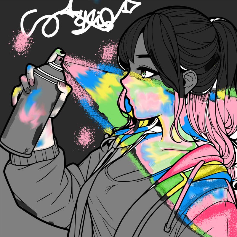 a realistic girl spray, painting