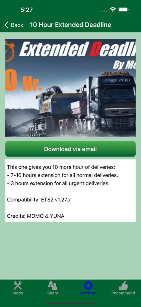 ETS2 - DLC, Mods & Addons - Euro Truck Simulator 2 mod screen showing a 10 hour delivery deadline extension