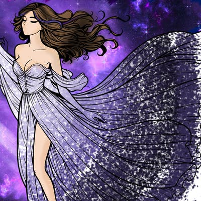 realistic woman in dress flowing the the wind