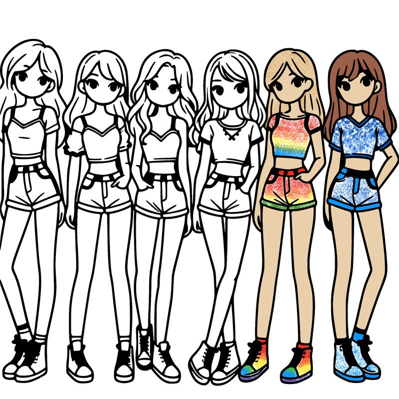 a group of girls wearing crop tops and shorts