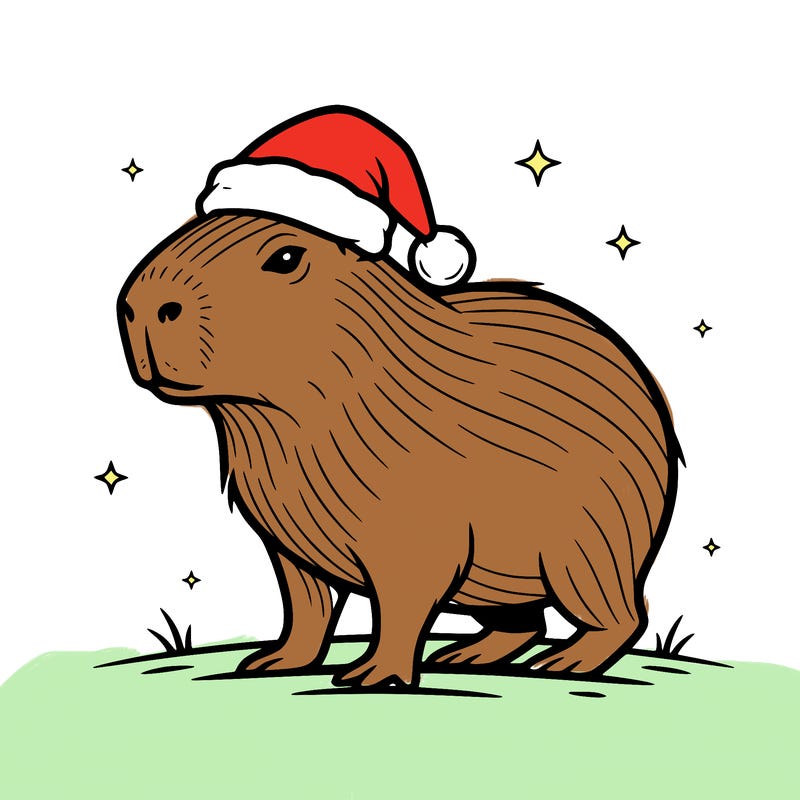 a capybara wearing a christmas hat