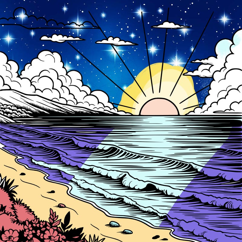 a realistic sunset view with the ocean