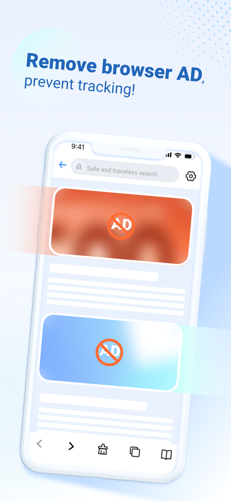 Écran de smartphone affichant le navigateur sécurisé et la fonctionnalité de bloqueur de publicités de l'application AI Security.