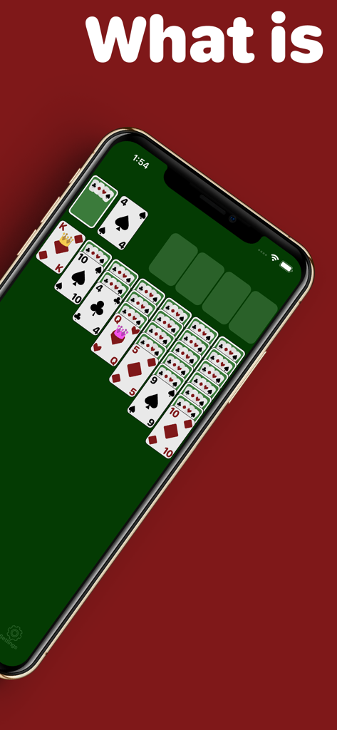 iPhone screen displaying a classic Solitaire card game with a clean green background.