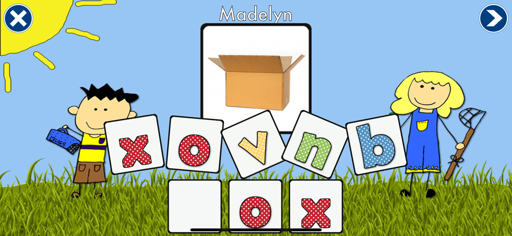 Sound It Out - Educational game interface for spelling the CVC word box with letter tiles