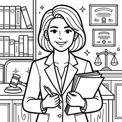 Dive into the world of law with this engaging lawyer portrait coloring page, specially designed for seniors. Featuring clear outlines and detailed legal elements, it offers a relaxing and stimulating creative activity.