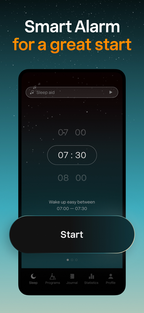 Sleep Cycle app interface showing the smart alarm feature for waking up refreshed