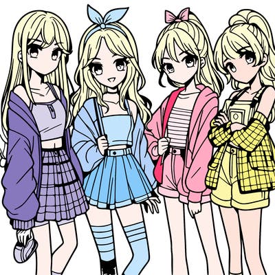 teen manga girls group of 4