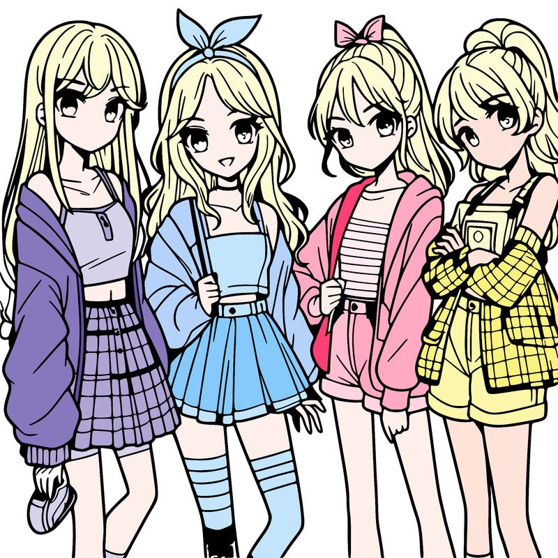 teen manga girls group of 4