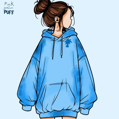realistic girl with a oversized sweatshirt on and a bun