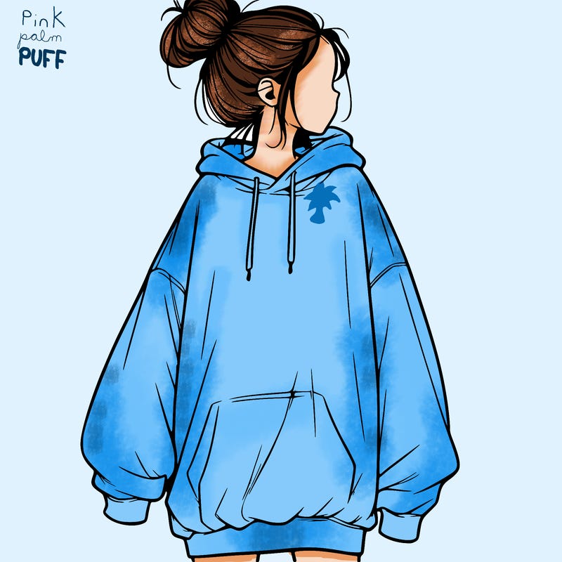 realistic girl with a oversized sweatshirt on and a bun