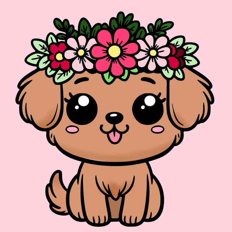 cute cartoon dog with flower crown