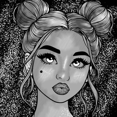 realistic girl with two buns on her hair and lips