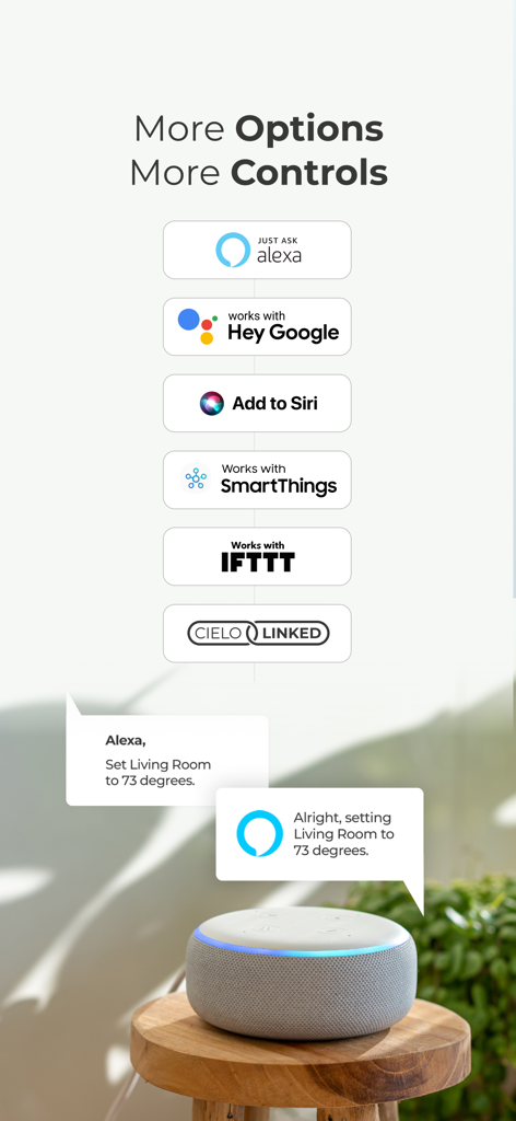 Cielo Home - Aplicación Cielo Home compatible con Alexa, Google Home, Siri, SmartThings e IFTTT para el control del clima por voz
