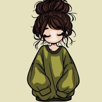 girl with baggy sweatshirt and messy bun