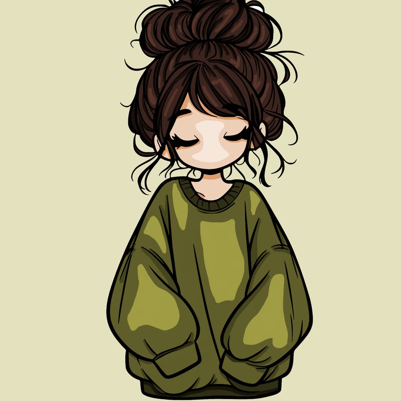 girl with baggy sweatshirt and messy bun