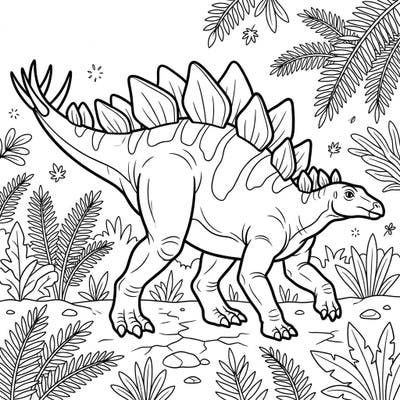 Journey back in time with this fascinating Stegosaurus coloring page, depicting the iconic dinosaur's unique locomotion. Unleash your creativity by bringing to life its distinctive plates, spiked tail, and the lush prehistoric environment.