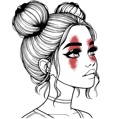 realistic girl with buns on the top of her head