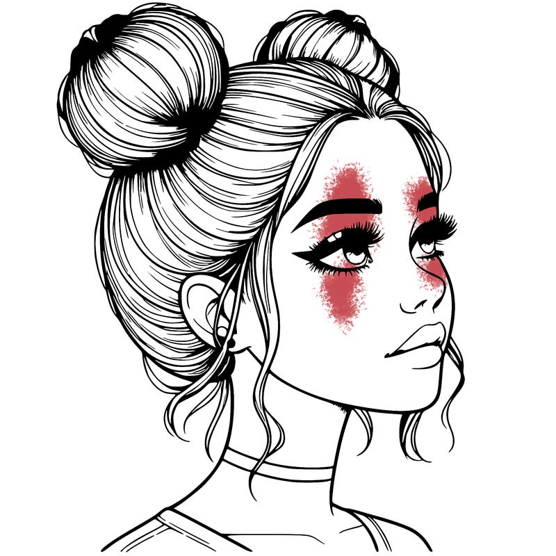 realistic girl with buns on the top of her head