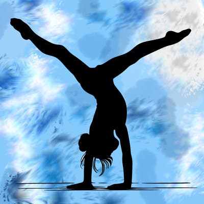 realistic gymnastic hand stand girl in four splits